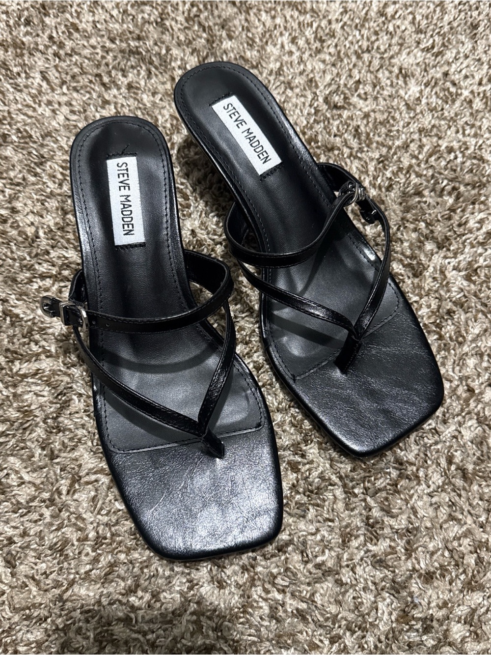 Steve Madden Black Strappy Square-Toe Slide Heels